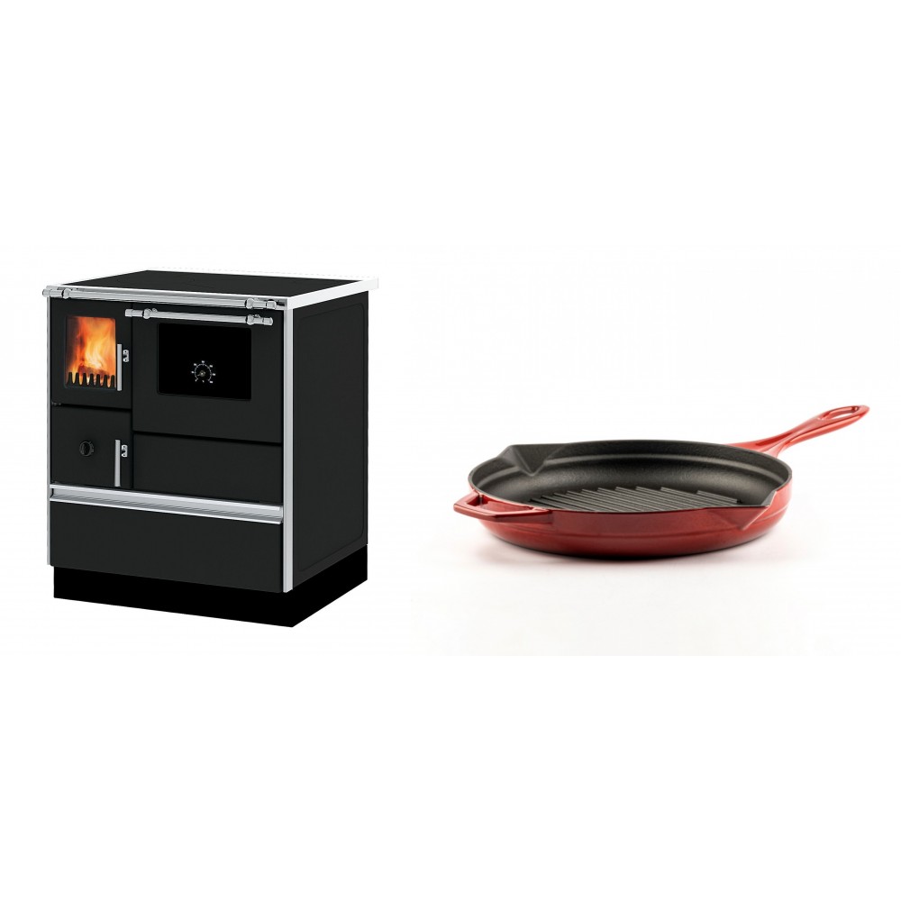 Set Küchenofen Alfa Plam Dominant 70, 6.3kW + Emaillierte grillpfanne Gusseisen Solagio, Rubin, Ф24cm