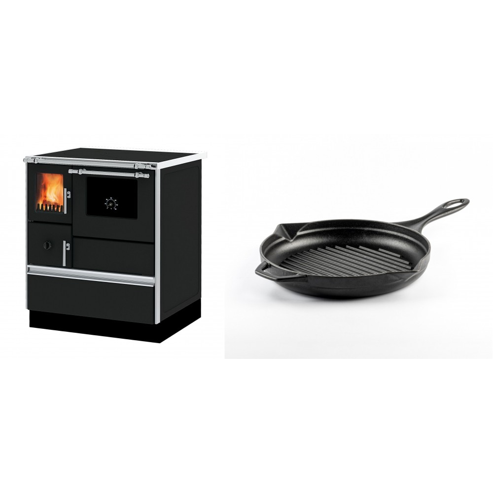 Set Küchenofen Alfa Plam Dominant 70, 6.3kW + Emaillierte grillpfanne Gusseisen Solagio, Black Onyx, Ф24cm