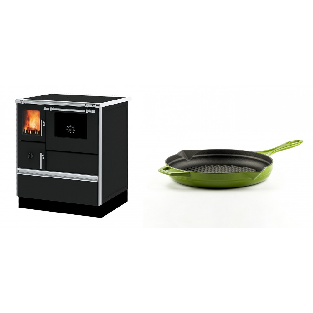 Set Küchenofen Alfa Plam Dominant 70, 6.3kW + Emaillierte grillpfanne Gusseisen Solagio, Bamboo, Ф24cm | Kaminofen - Holzofen mit Backfach | Kaminofen |