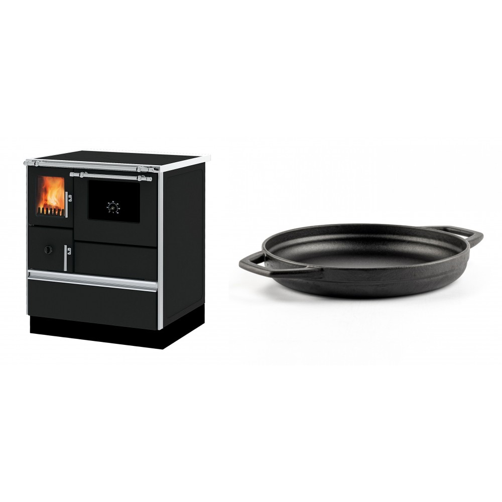 Set Küchenofen Alfa Plam Dominant 70, 6.3kW + Emaillierte gusseisenpfanne mit zwei Griffen Solagio, Black Onyx, Ф22cm