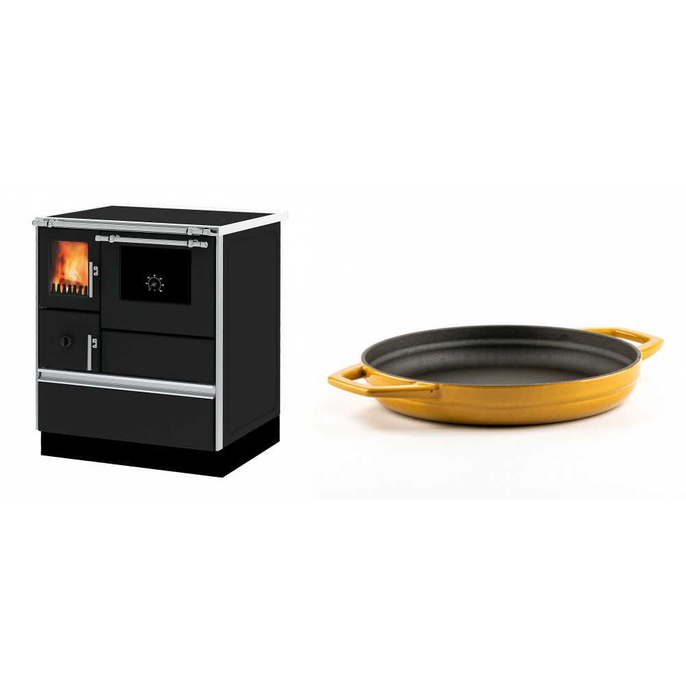 Set Küchenofen Alfa Plam Dominant 70, 6.3kW + Emaillierte gusseisenpfanne mit zwei Griffen Solagio, Dijon, Ф22cm | Kaminofen - Holzofen mit Backfach | Kaminofen |