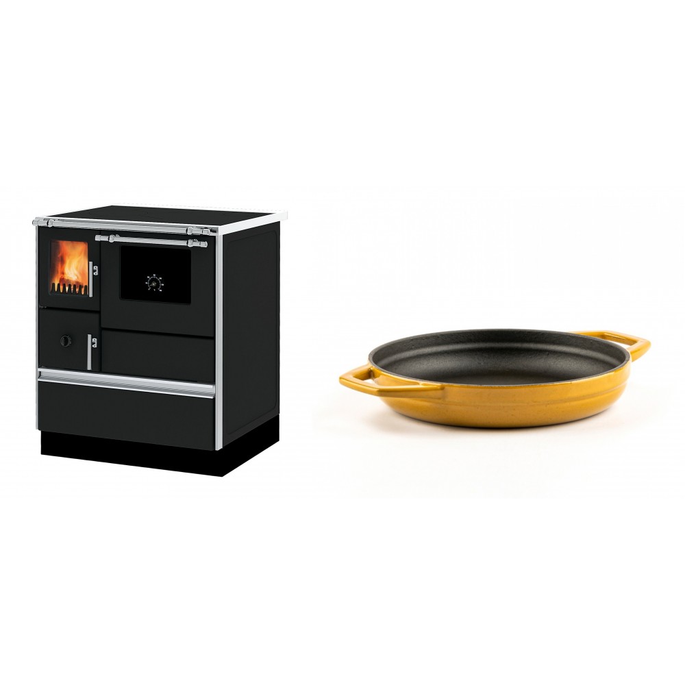 Set Küchenofen Alfa Plam Dominant 70, 6.3kW + Emaillierte gusseisenpfanne mit zwei Griffen Solagio, Dijon, Ф19cm