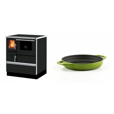 Set Küchenofen Alfa Plam Dominant 70, 6.3kW + Emaillierte gusseisenpfanne mit zwei Griffen Solagio, Bamboo, Ф19cm - Kaminofen - Holzofen mit Backfach
