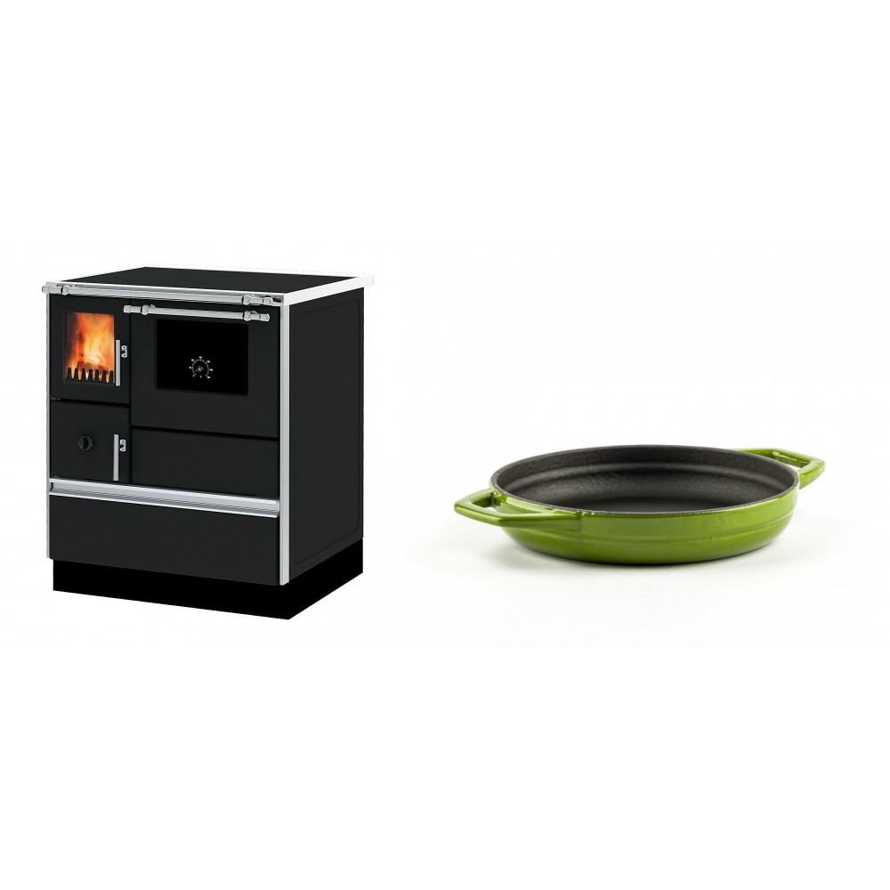 Set Küchenofen Alfa Plam Dominant 70, 6.3kW + Emaillierte gusseisenpfanne mit zwei Griffen Solagio, Bamboo, Ф16cm