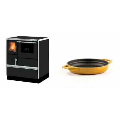 Set Küchenofen Alfa Plam Dominant 70, 6.3kW + Emaillierte gusseisenpfanne mit zwei Griffen Solagio, Dijon, Ф16cm - Kaminofen - Holzofen mit Backfach