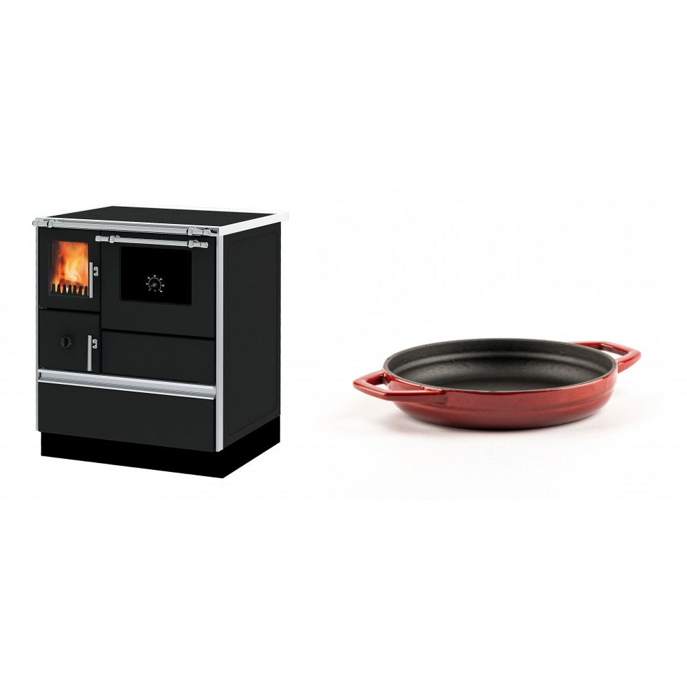 Set Küchenofen Alfa Plam Dominant 70, 6.3kW + Emaillierte gusseisenpfanne mit zwei Griffen Solagio, Rubin, Ф16cm