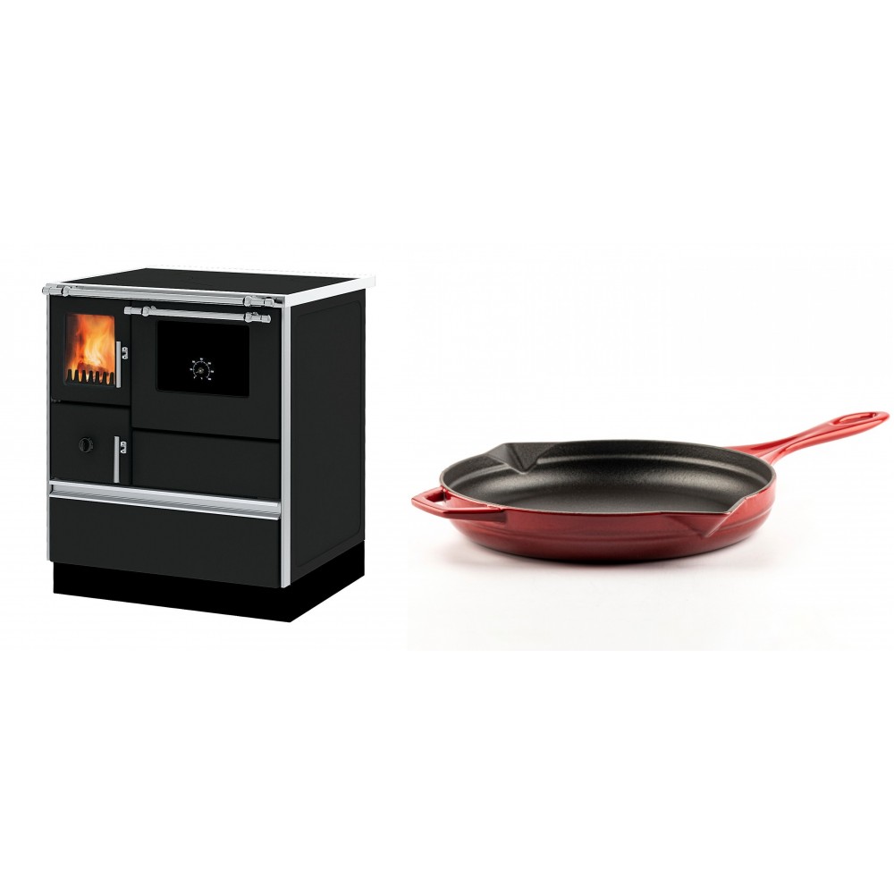 Set Küchenofen Alfa Plam Dominant 70, 6.3kW + Emaillierte Gusseisenpfanne Solagio, Rubin, Ф28cm | Kaminofen - Holzofen mit Backfach | Kaminofen |