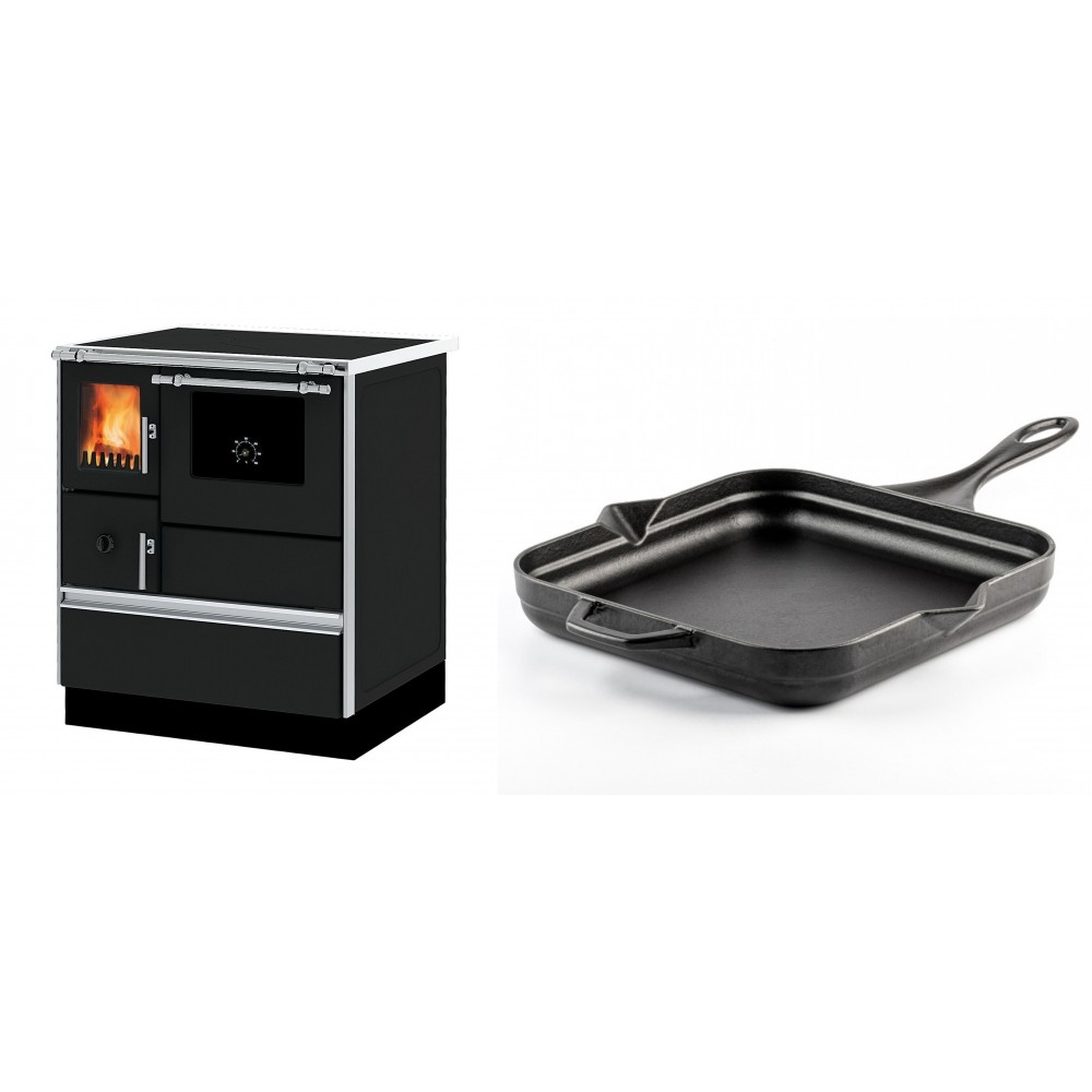 Set Küchenofen Alfa Plam Dominant 70, 6.3kW + Emaillierte Gusseisenpfanne Solagio, Black Onyx, 28x28cm | Kaminofen - Holzofen mit Backfach | Kaminofen |