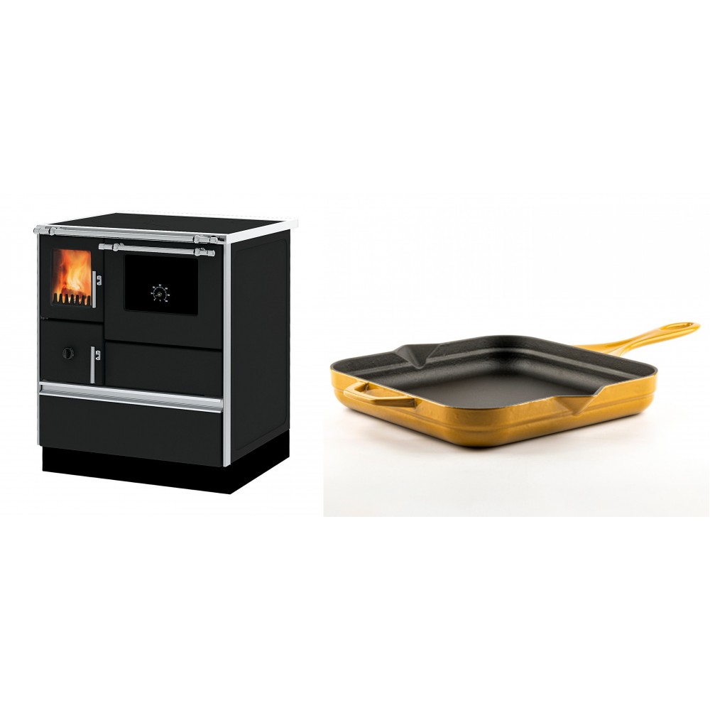 Set Küchenofen Alfa Plam Dominant 70, 6.3kW + Emaillierte Gusseisenpfanne Solagio, Dijon, 28x28cm