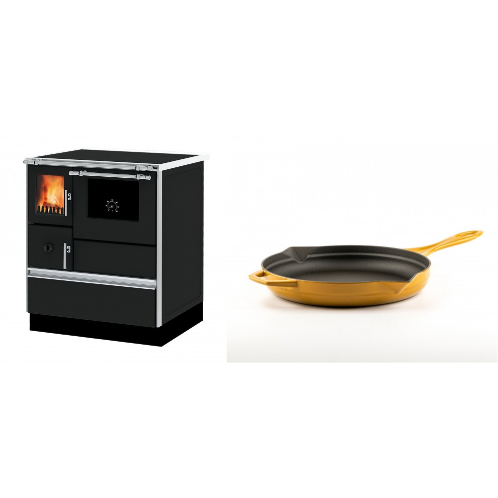 Set Küchenofen Alfa Plam Dominant 70, 6.3kW + Emaillierte Gusseisenpfanne Solagio, Dijon, Ф24cm | Kaminofen - Holzofen mit Backfach | Kaminofen |