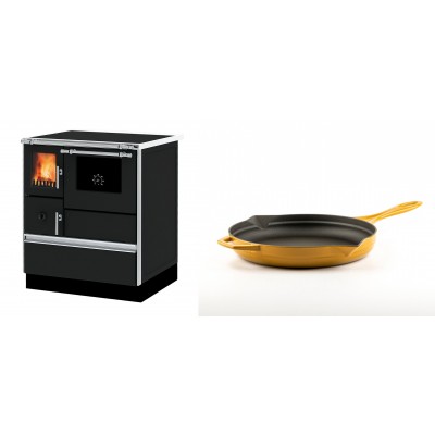Set Küchenofen Alfa Plam Dominant 70, 6.3kW + Emaillierte Gusseisenpfanne Solagio, Dijon, Ф24cm - Kaminofen - Holzofen mit Backfach