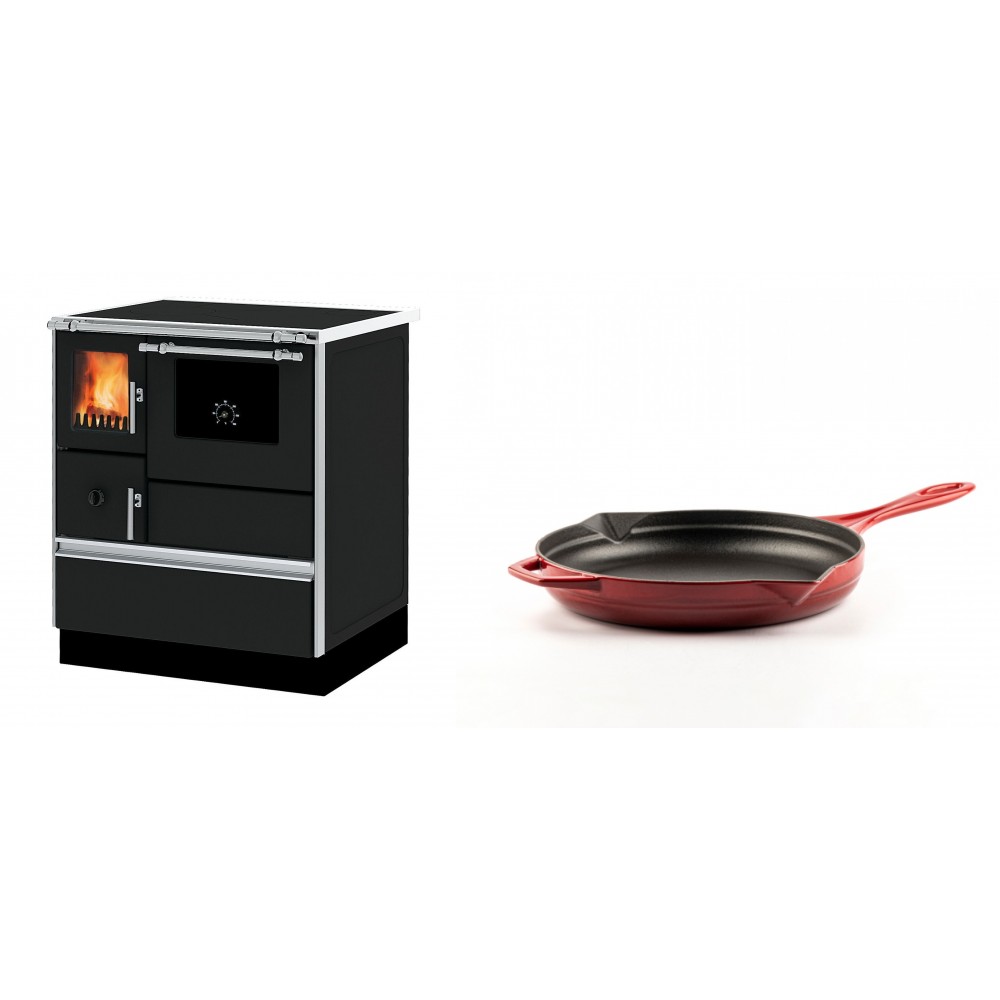 Set Küchenofen Alfa Plam Dominant 70, 6.3kW + Emaillierte Gusseisenpfanne Solagio, Rubin, Ф24cm