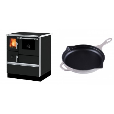 Set Küchenofen Alfa Plam Dominant 70, 6.3kW + Emaillierte Gusseisenpfanne Solagio, Ivory, Ф28cm - Kaminofen - Holzofen mit Backfach