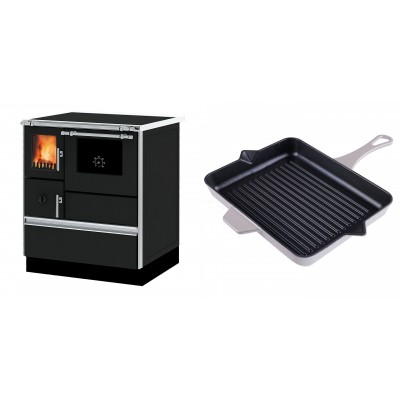 Set Küchenofen Alfa Plam Dominant 70, 6.3kW + Emaillierte grillpfanne Gusseisen Solagio, Ivory, 26x32cm - Kaminofen - Holzofen mit Backfach