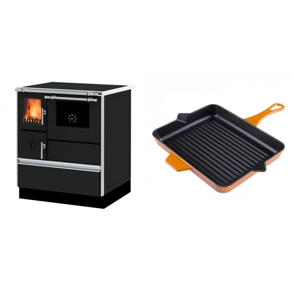 Set Küchenofen Alfa Plam Dominant 70, 6.3kW + Emaillierte grillpfanne Gusseisen Solagio, Dijon, 26x32cm | Kaminofen - Holzofen mit Backfach | Kaminofen |