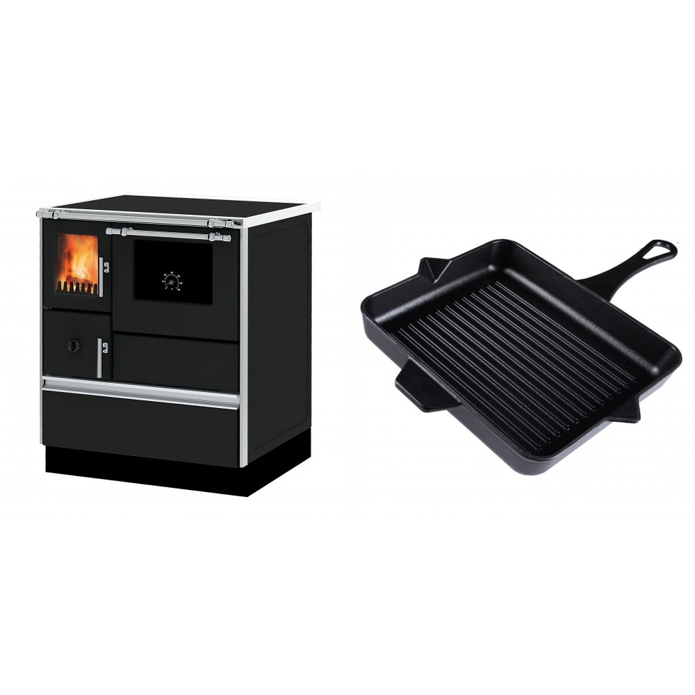 Set Küchenofen Alfa Plam Dominant 70, 6.3kW + Emaillierte grillpfanne Gusseisen Solagio, Black Onyx, 26x32cm