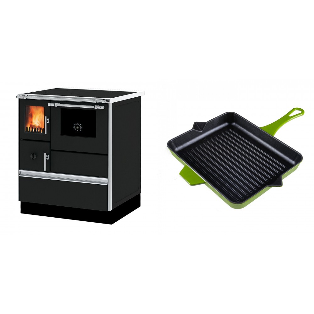 Set Küchenofen Alfa Plam Dominant 70, 6.3kW + Emaillierte grillpfanne Gusseisen Solagio, Bamboo, 26x32cm | Kaminofen - Holzofen mit Backfach | Kaminofen |