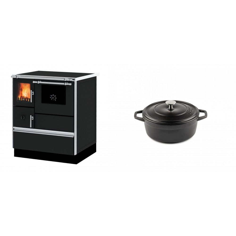 Set Küchenofen Alfa Plam Dominant 70, 6.3kW + Gusseisen Topf Tiefer Solagio, Black Onyx, Ф12