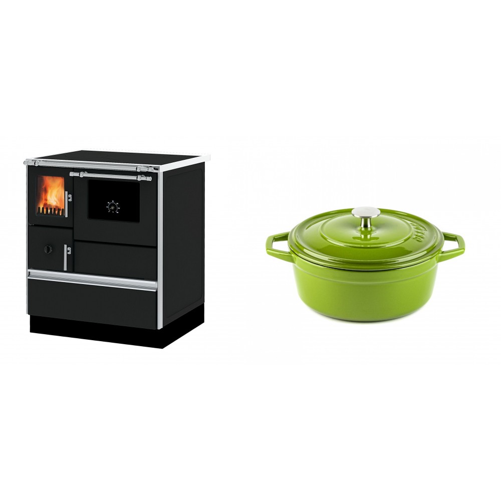 Set Küchenofen Alfa Plam Dominant 70, 6.3kW + Gusseisen Topf Tiefer Solagio, Bamboo, Ф20 | Kaminofen - Holzofen mit Backfach | Kaminofen |