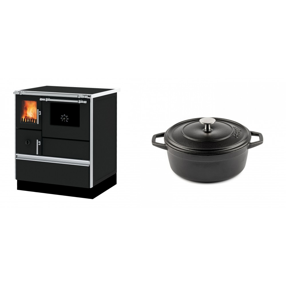 Set Küchenofen Alfa Plam Dominant 70, 6.3kW + Gusseisen Topf Tiefer Solagio, Black Onyx, Ф20