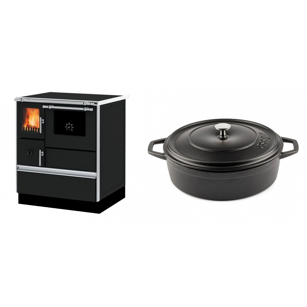 Set Küchenofen Alfa Plam Dominant 70, 6.3kW + Gusseisen Topf Flach Solagio, Black Onyx, Ф28