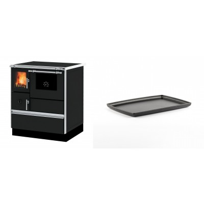 Set Küchenofen Alfa Plam Dominant 70, 6.3kW + Rechteckige Servierplatte aus Gusseisen Solagio, 21x31cm - Kaminofen - Holzofen mit Backfach