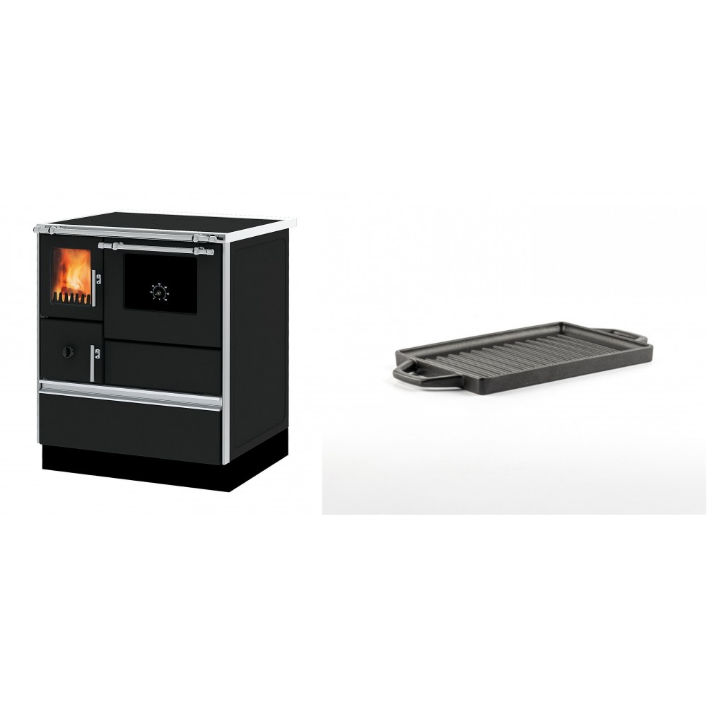 Set Küchenofen Alfa Plam Dominant 70, 6.3kW + Mini-Grillplatte aus Gusseisen Solagio, 15.5x22.5cm | Kaminofen - Holzofen mit Backfach | Kaminofen |