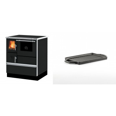 Set Küchenofen Alfa Plam Dominant 70, 6.3kW + Mini-Grillplatte aus Gusseisen Solagio, 15.5x22.5cm - Kaminofen - Holzofen mit Backfach