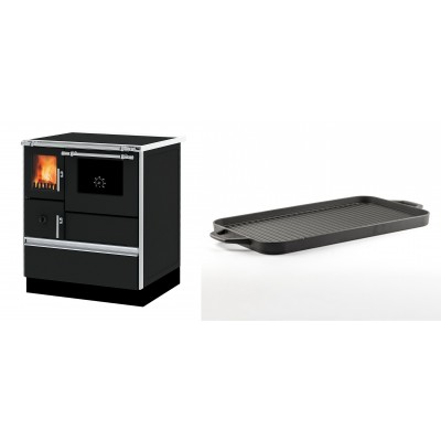 Set Küchenofen Alfa Plam Dominant 70, 6.3kW + Große Grillplatte aus Gusseisen Solagio, 25x44cm - Kaminofen - Holzofen mit Backfach