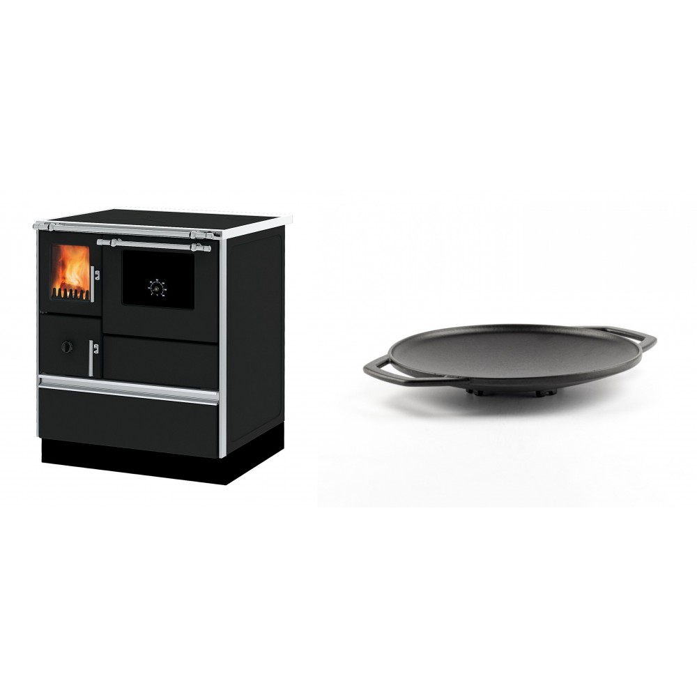 Set Küchenofen Alfa Plam Dominant 70, 6.3kW + Backplatte aus Gusseisen Solagio, Ф28cm | Kaminofen - Holzofen mit Backfach | Kaminofen |