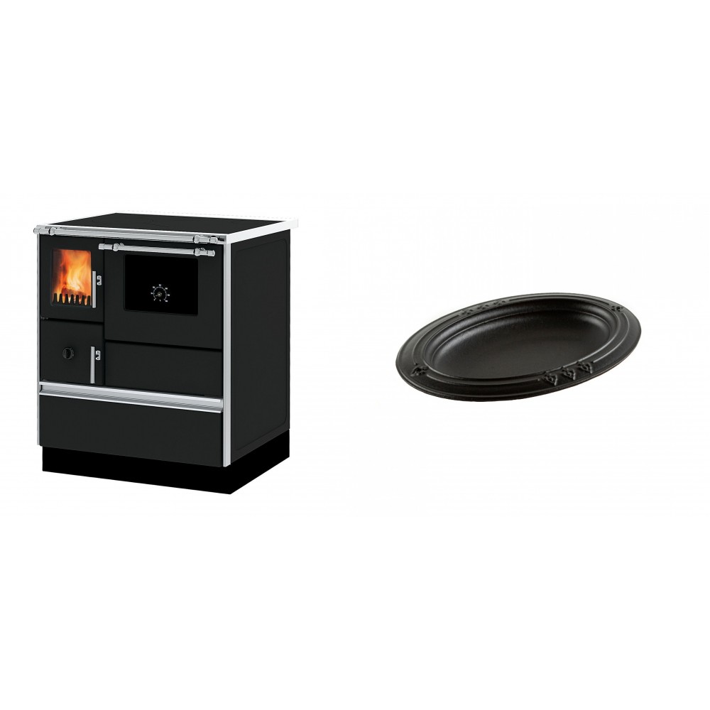 Set Küchenofen Alfa Plam Dominant 70, 6.3kW + Gusseiserne auflaufform Solagio oval, 25x33cm | Kaminofen - Holzofen mit Backfach | Kaminofen |