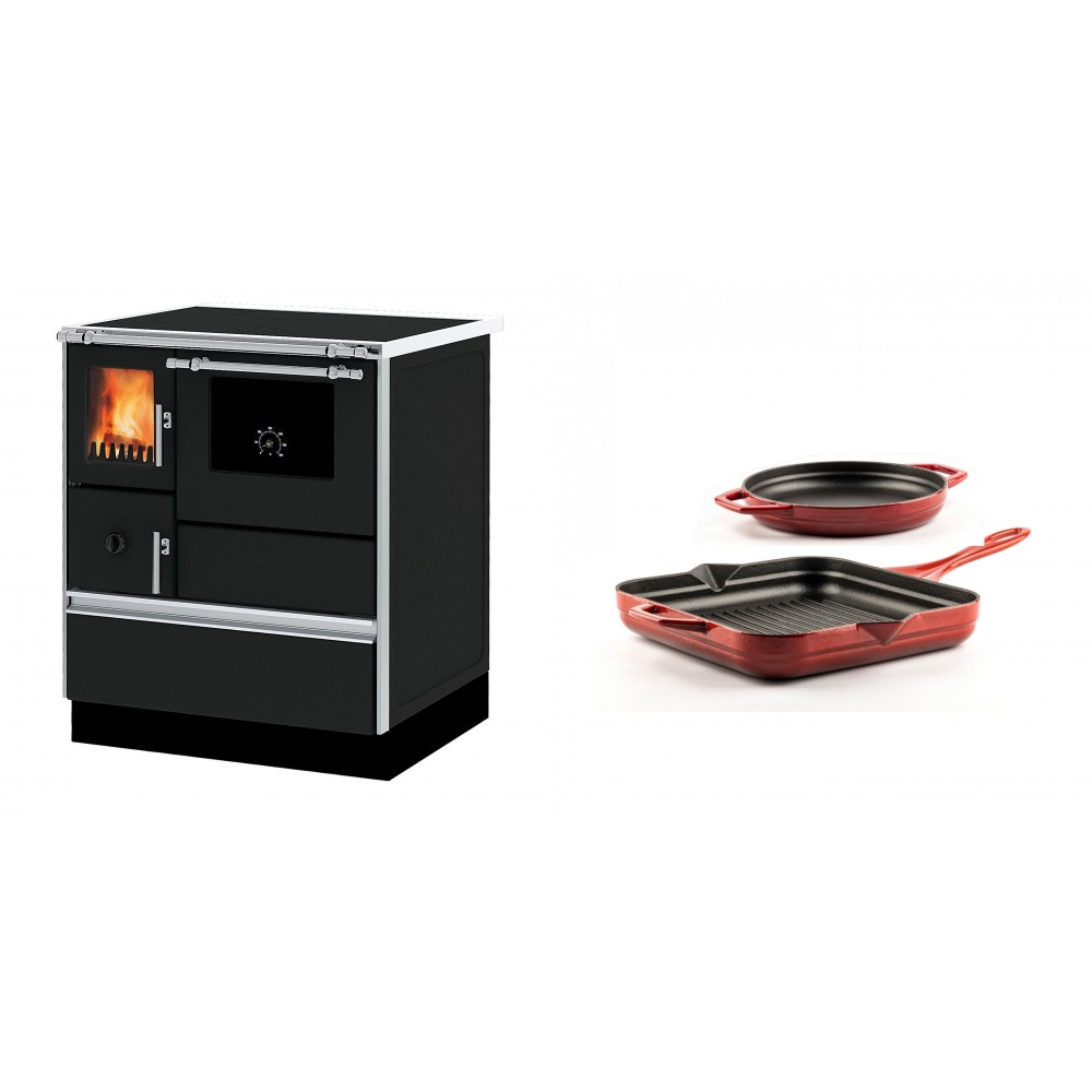Set Küchenofen Alfa Plam Dominant 70, 6.3kW + Gusseisen Topf Set aus 2 teilen Solagio, Rubin | Kaminofen - Holzofen mit Backfach | Kaminofen |