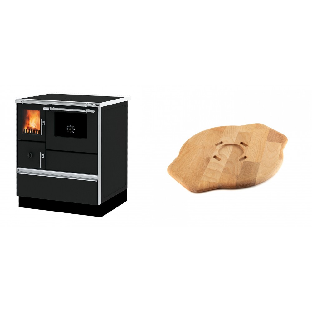 Set Küchenofen Alfa Plam Dominant 70, 6.3kW + Holz untersetzer für Gusseisenplatte Solagio HSYSAK28