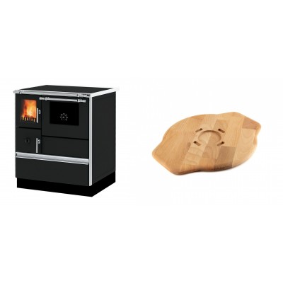 Set Küchenofen Alfa Plam Dominant 70, 6.3kW + Holz untersetzer für Gusseisenplatte Solagio HSYSAK28 - Kaminofen - Holzofen mit Backfach