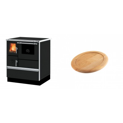 Set Küchenofen Alfa Plam Dominant 70, 6.3kW + Holz untersetzer für ovale gusseisenpfanne Solagio HSFT1825 - Kaminofen - Holzofen mit Backfach
