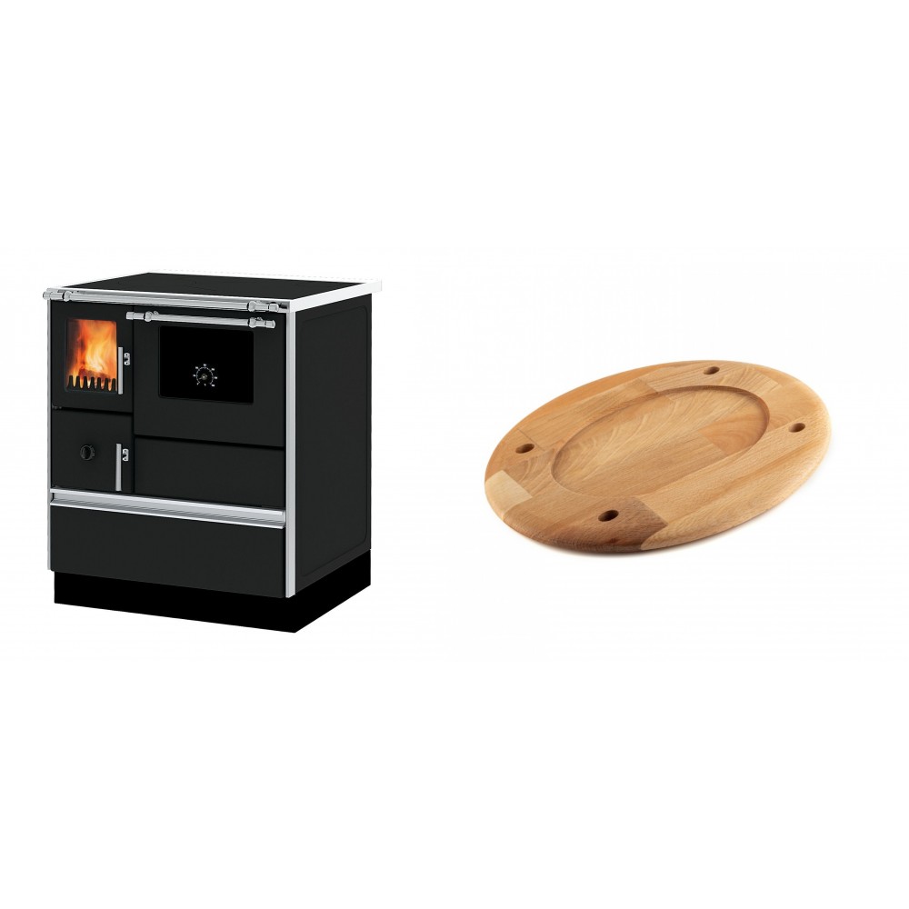 Set Küchenofen Alfa Plam Dominant 70, 6.3kW + Holz untersetzer für ovale platte Solagio HSOISK2533, 25x33cm