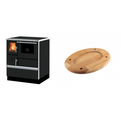 Set Küchenofen Alfa Plam Dominant 70, 6.3kW + Holz untersetzer für ovale platte Solagio HSOISK2533, 25x33cm - Kaminofen - Holzofen mit Backfach