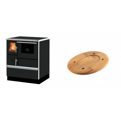 Set Küchenofen Alfa Plam Dominant 70, 6.3kW + Holz untersetzer für ovale platte Solagio HSOISK1728, 17x28cm - Kaminofen - Holzofen mit Backfach