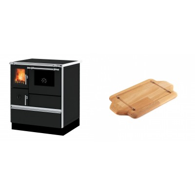 Set Küchenofen Alfa Plam Dominant 70, 6.3kW + Holz untersetzer für mini-gusseisenplatte Solagio HSDDHP1522 - Kaminofen - Holzofen mit Backfach