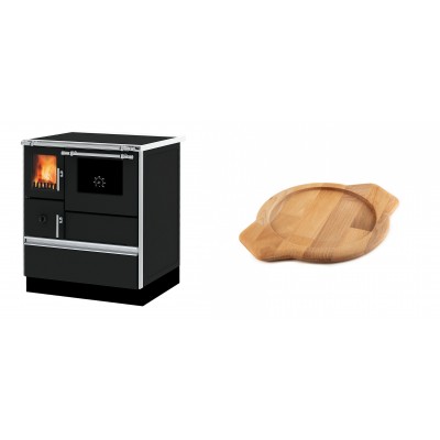 Set Küchenofen Alfa Plam Dominant 70, 6.3kW + Holz untersetzer für gusseisenschüssel Solagio HSYKTV22 - Kaminofen - Holzofen mit Backfach