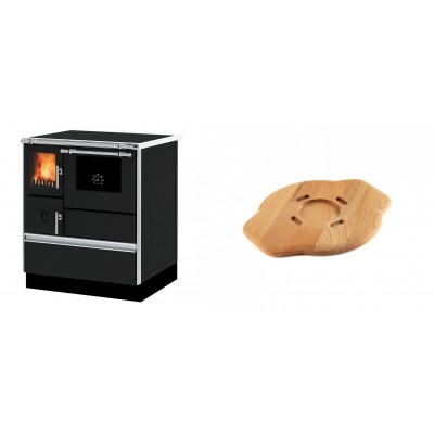Set Küchenofen Alfa Plam Dominant 70, 6.3kW + Holz untersetzer für gusseisenplatte Solagio HSYSAK20 - Kaminofen - Holzofen mit Backfach