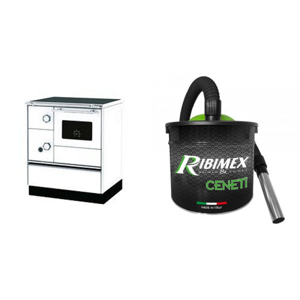 Set Küchenofen Alfa Plam Alfa 70 Favorit, 6kW + Elektrischer Aschesauger Ribimex, Modell Cenetì, Fassungsvermögen 15 L | Kaminofen - Holzofen mit Backfach | Kaminofen |