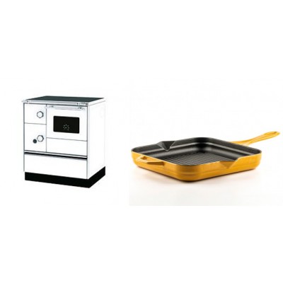 Set Küchenofen Alfa Plam Alfa 70 Favorit, 6kW + Emaillierte grillpfanne Gusseisen Solagio, Dijon, 28х28cm - Kaminofen - Holzofen mit Backfach