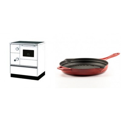 Set Küchenofen Alfa Plam Alfa 70 Favorit, 6kW + Emaillierte grillpfanne Gusseisen Solagio, Rubin, Ф28cm - Kaminofen - Holzofen mit Backfach
