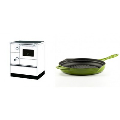 Set Küchenofen Alfa Plam Alfa 70 Favorit, 6kW + Emaillierte grillpfanne Gusseisen Solagio, Bamboo, Ф28cm - Kaminofen - Holzofen mit Backfach