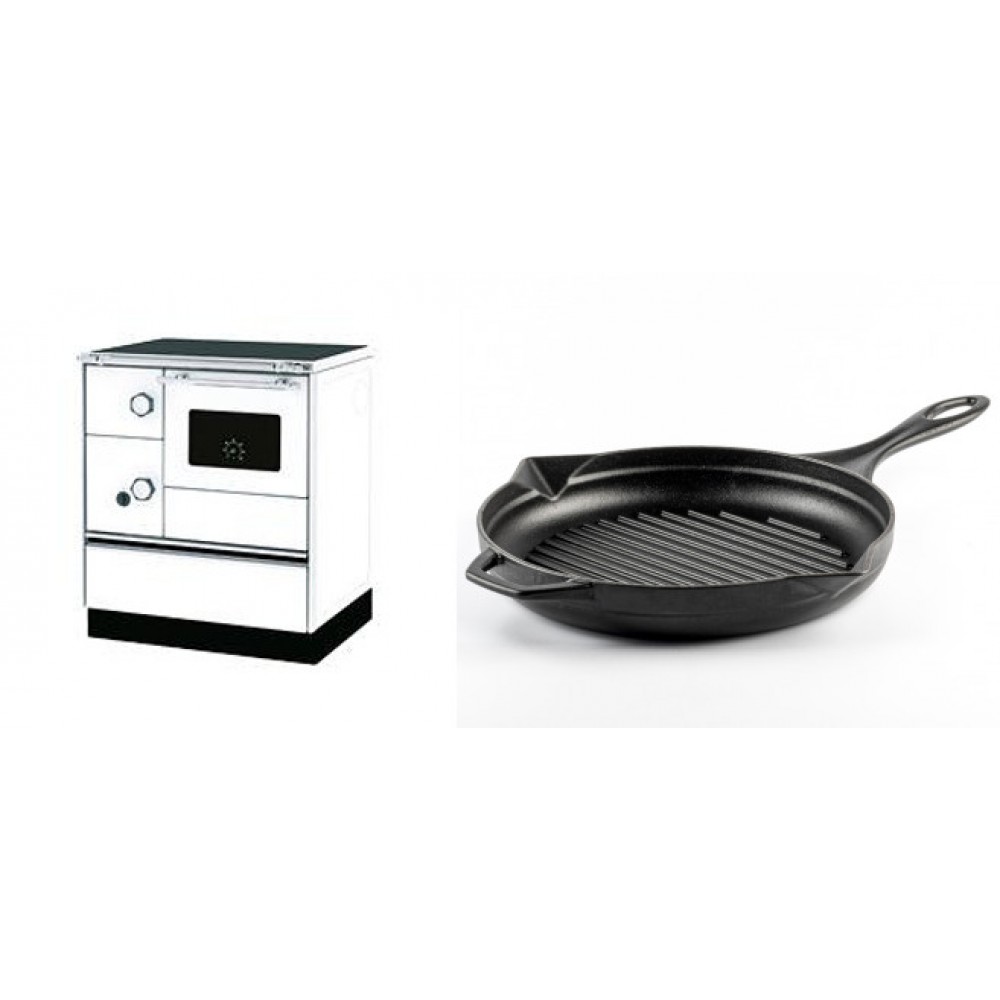 Set Küchenofen Alfa Plam Alfa 70 Favorit, 6kW + Emaillierte grillpfanne Gusseisen Solagio, Black Onyx, Ф28cm | Kaminofen - Holzofen mit Backfach | Kaminofen |