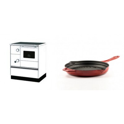 Set Küchenofen Alfa Plam Alfa 70 Favorit, 6kW + Emaillierte grillpfanne Gusseisen Solagio, Rubin, Ф24cm - Kaminofen - Holzofen mit Backfach