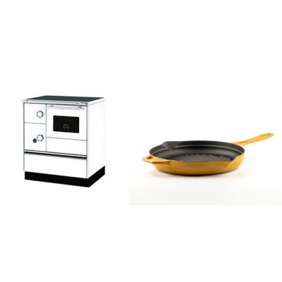Set Küchenofen Alfa Plam Alfa 70 Favorit, 6kW + Emaillierte grillpfanne Gusseisen Solagio, Dijon, Ф24cm - Kaminofen - Holzofen mit Backfach