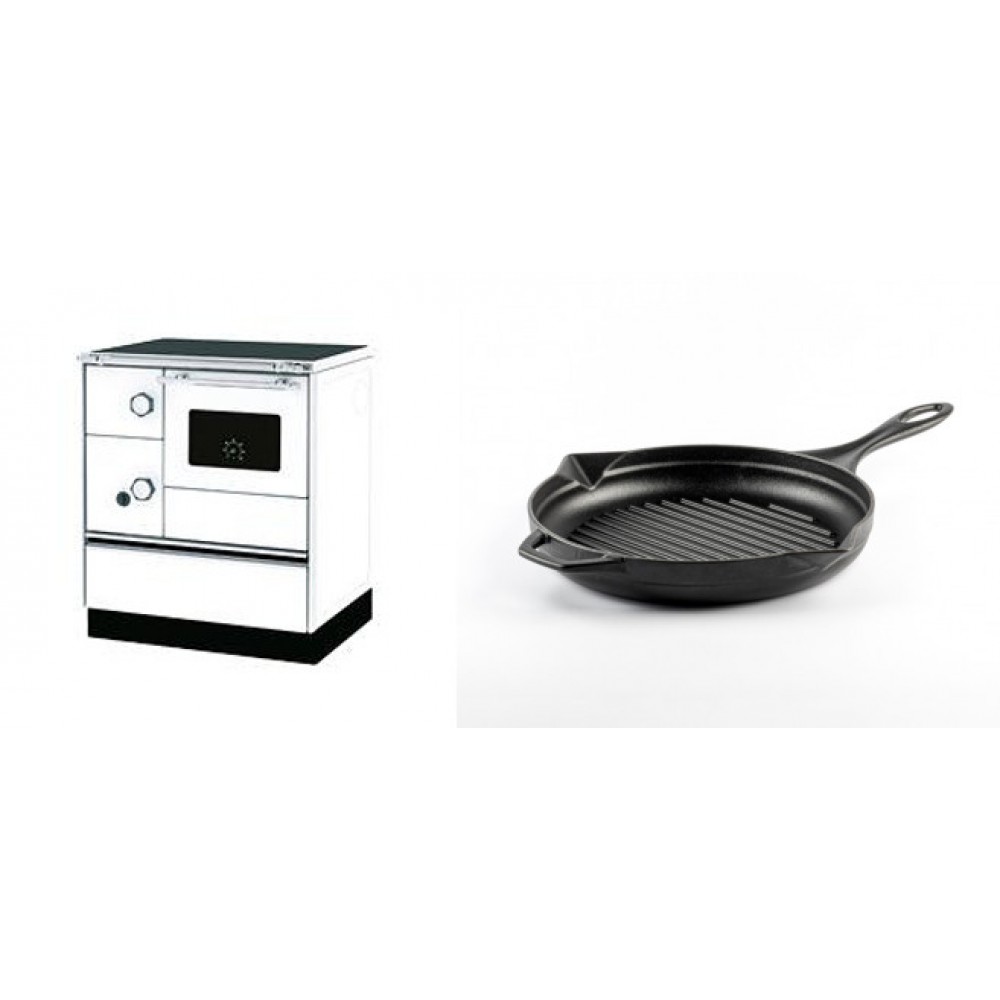 Set Küchenofen Alfa Plam Alfa 70 Favorit, 6kW + Emaillierte grillpfanne Gusseisen Solagio, Black Onyx, Ф24cm | Kaminofen - Holzofen mit Backfach | Kaminofen |