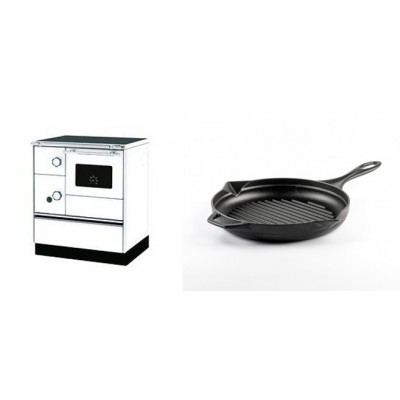 Set Küchenofen Alfa Plam Alfa 70 Favorit, 6kW + Emaillierte grillpfanne Gusseisen Solagio, Black Onyx, Ф24cm - Kaminofen - Holzofen mit Backfach
